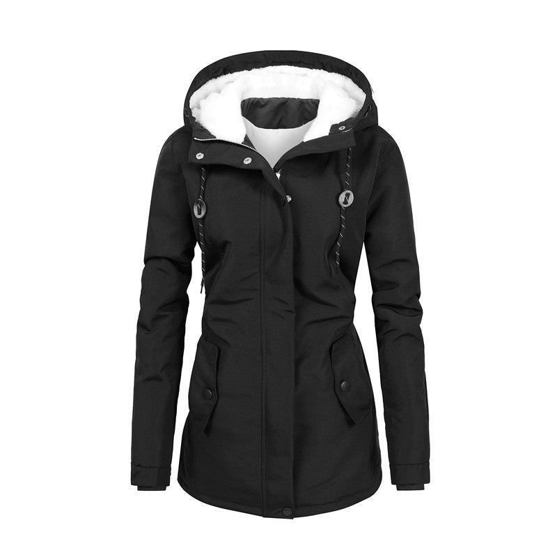 Fleece-Lined Women’s Jacket with Drawstring Hood