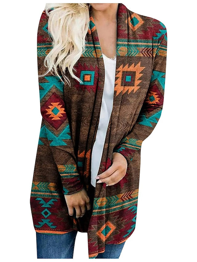 2023 New Women's Knitted Cardigan Casual Ethnic Wind Printed Knitted Medium-Length Cardigan Jacket - LuckyFash™