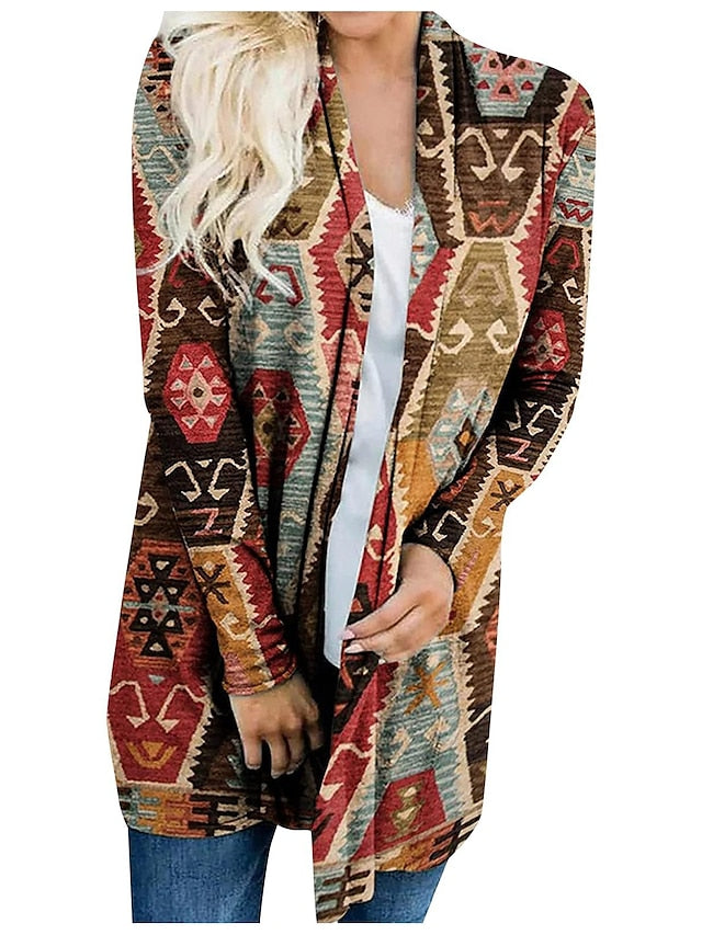 2023 New Women's Knitted Cardigan Casual Ethnic Wind Printed Knitted Medium-Length Cardigan Jacket - LuckyFash™