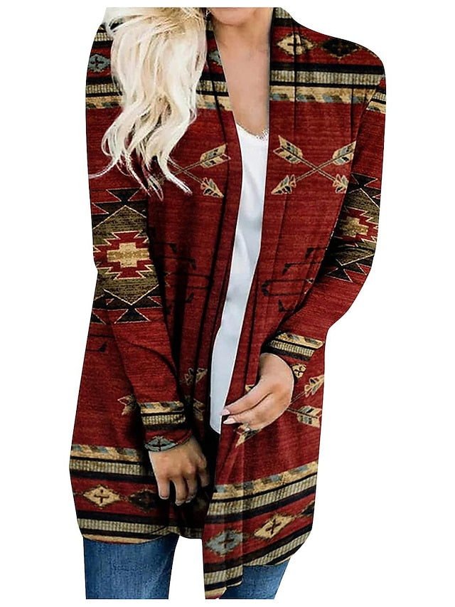 2023 New Women's Knitted Cardigan Casual Ethnic Wind Printed Knitted Medium-Length Cardigan Jacket - LuckyFash™